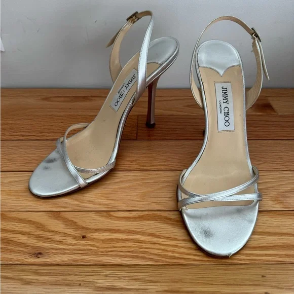 Jimmy Choo Silver Strappy Heels for Women size 38.5 - Picture 2 of 7